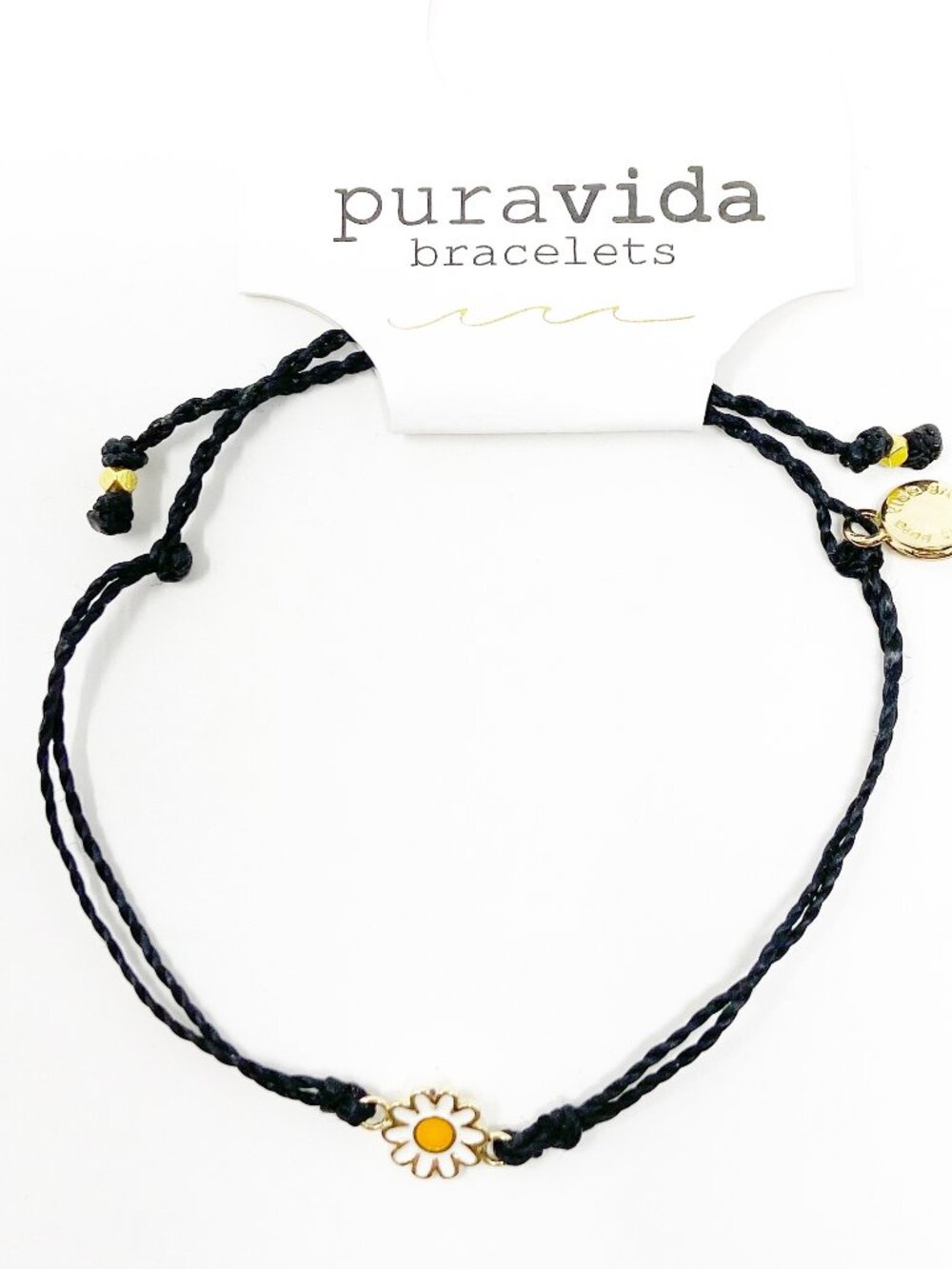 PURA VIDA | Black Bracelet with White Daisy Charm